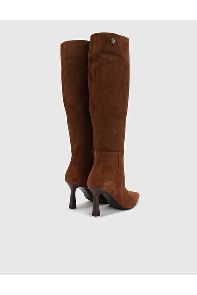 İLVİ Treuh Hakiki Süet Deri Kadın Taba Topuklu Çizme