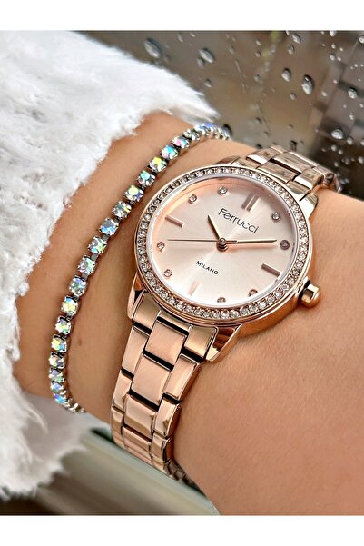 Ferrucci Kadın Kol Saati Su Geçirmez  Rose Çelik , bileklik hediyeli