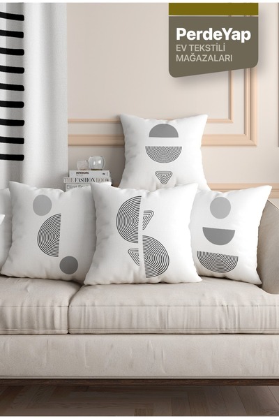 PerdeYap1980 Față de pernă cu model cu obiecte geometrice, alb-negru, 43x43 cm (033)