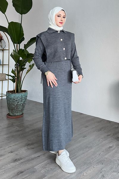 InStyle Μπολερό Φόρεμα Ανθρακί Σετ