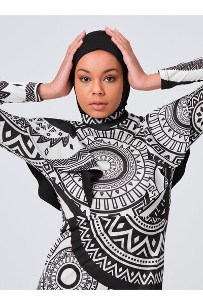 ALFASA Marina Flounce Λεπτομερές Μαγιό Hijab - Μαύρο -