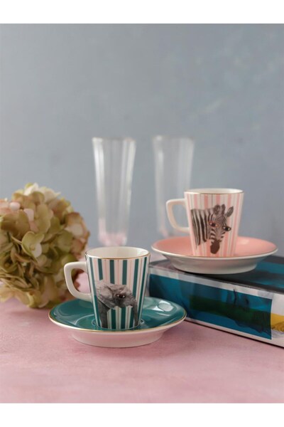 Porland Wild Life Zebra-elephant Tabaklı Kahve Takımı 4 Parça