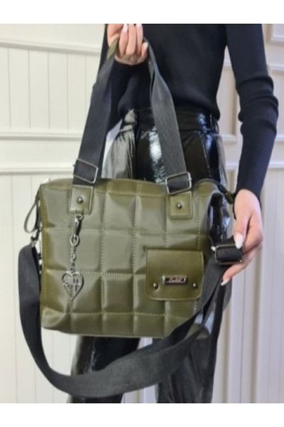Gloria Miralle Women's Shoulder Bag - Khaki Quilted, 35cm Width, 27cm Height, 10cm Thick