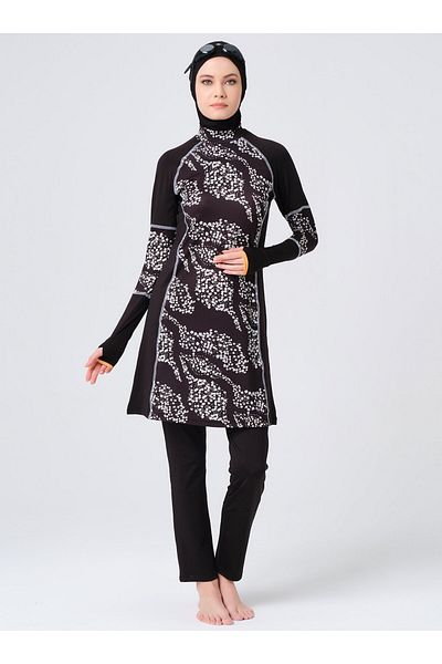 ALFASA Papatya Karyoka - Black - Decorated Hijab Swimsuit