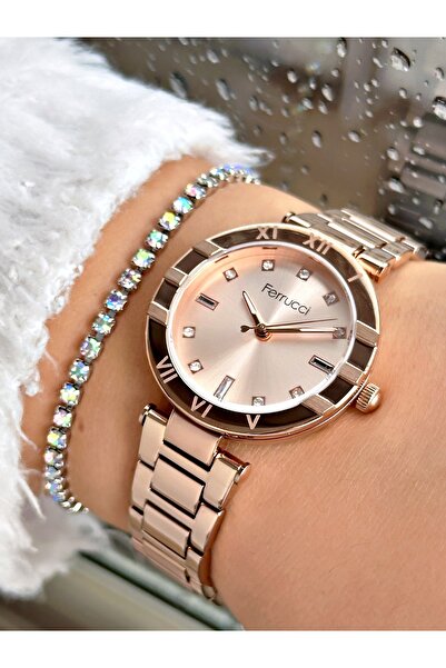 Ferrucci Kadın Kol Saati Su Geçirmez  Rose Çelik , bileklik hediyeli