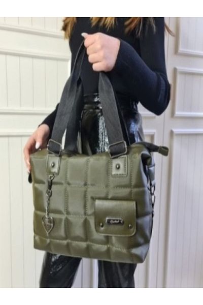 Gloria Miralle Women's Shoulder Bag - Khaki Quilted, 35cm Width, 27cm Height, 10cm Thick