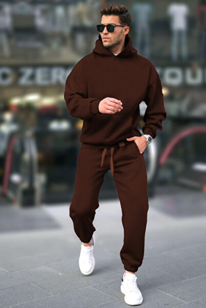 YAKAMEL Ανδρικό σετ φόρμας με κουκούλα, 3 κλωστές, ελαστικό τελείωμα στα πόδια