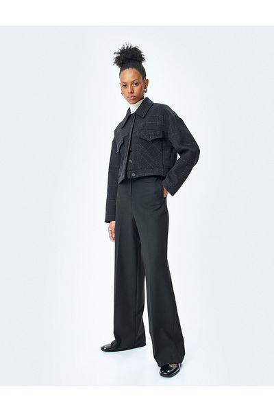 Koton High Waist Wide Leg Fabric Trousers with Pockets