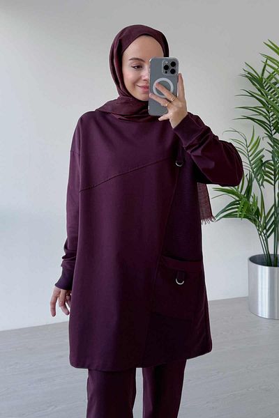 Ka Hijab Burgundy Hijab Set of 2 - Crew Neck, Single Pocket, Two Thread
