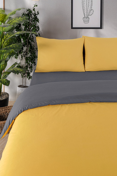 Evim 100% Cotton Akfil Duvet Cover Set 160X220 cm Anthracite Mustard