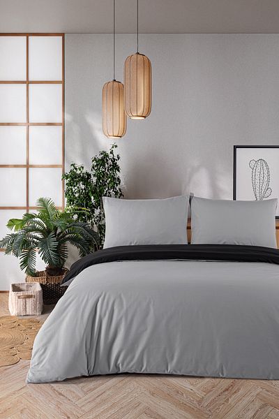 Evim 100% Cotton Akfil Double Sided Duvet Cover Set Single 160X220 cm Black Gray