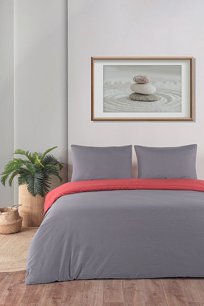 Evim 100% Cotton Akfil Double Sided Duvet Cover Set Single 160X220 cm Claret Red Anthracite