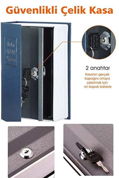 bloomplus Anahtarlı Çelik Mini Kasa Ev İçin Altın Takı Kutusu Kitap Görünümlü...