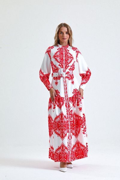 WellWay Rochie din stofă Atlas (curea inclusă) - roșu NHN86