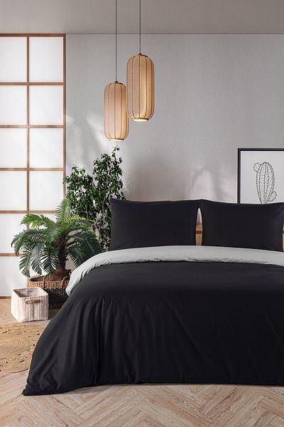 Evim 100% Cotton Akfil Double Sided Duvet Cover Set Single 160X220 cm Black Gray