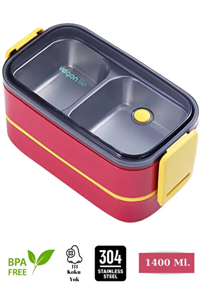 MedyStore Horly İki Katlı Paslanmaz Çelik Kolay Kilitlenir Sefer Tası (Lunch ...