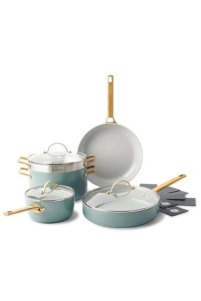 Greenpan Padova Sky Blue 10-Piece Cookware Set - 20cm and 28cm Pan, 18cm Single Handle Cookware