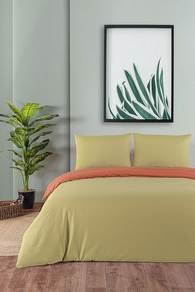 Evim 100% Cotton Akfil Double Sided Duvet Cover Set Single 160X220 cm Tile Khaki