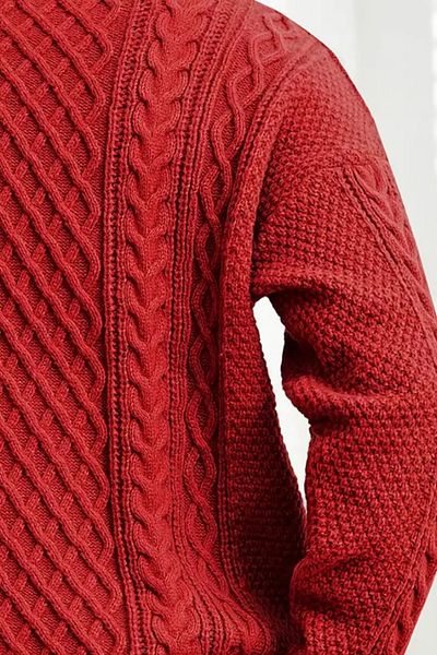 Tarz Cool Men's Red Hair Braided Run Regular Fit Crew Neck Knitwear Sweater