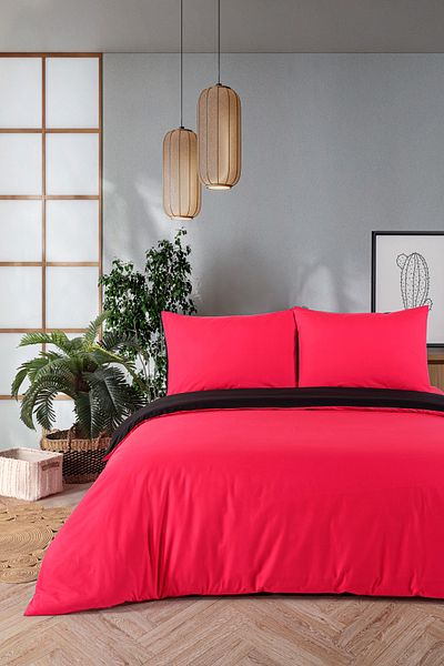 Evim 160X220 cm Red Black Akfil Cotton Duvet Cover Set Single