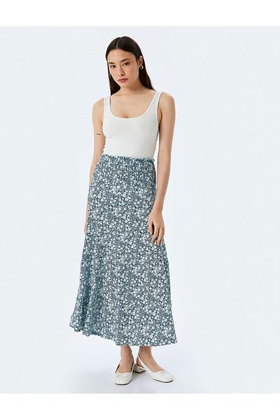 Koton Fusta midi cu modele florale - cu talie înaltă elastică