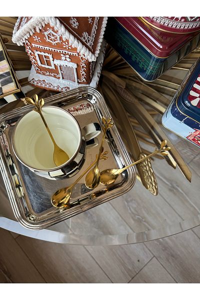 Hatice sakallı design 1Pc Leaf Titanium Gold Teaspoon - Tarnish-Free Gold Tea Coffee Sugar Spice Spoon