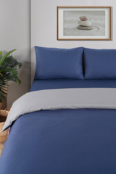 Evim 100% Cotton Akfil Duvet Cover Set 160X220 cm Gray Navy Blue