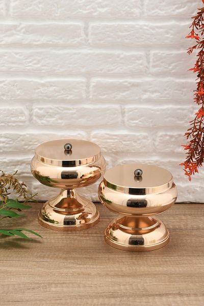 AKSESUAR EVRENİ Umero's Gold Set of 2 Sugar Bowl, Turkish Delight Bowl, Snack Bowl, Coffee Side Presentation Bowl, Decorative Footed Bowl
