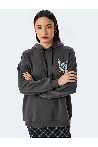 Koton Hooded Oversize Sweatshirt with Printed Back