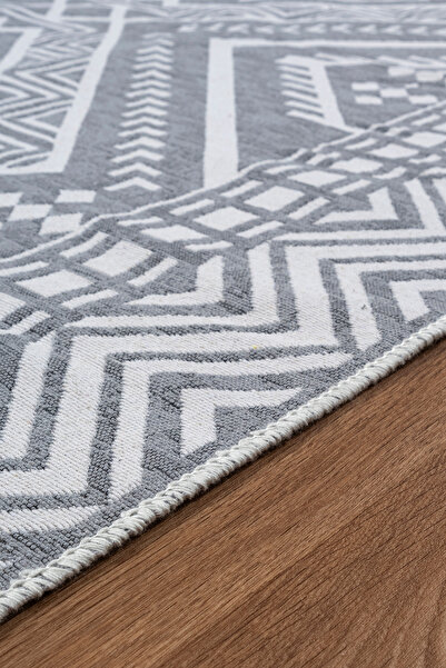 SARAZ HALI Macro Bohemian Touch Series Double Sided Woven Cotton Rug 1701 Black