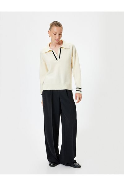 Koton Long Cut Striped Polo Knitwear Sweater