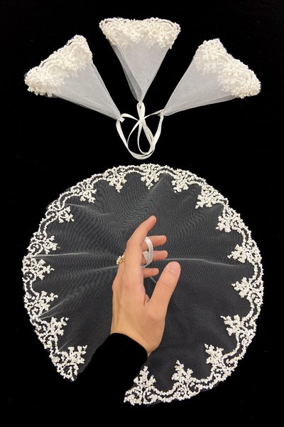 ZEYMERADE Beyaz Gelin Damat Mendili, Kristal Cam Boncuk, Kına Halay Düğün Ned...