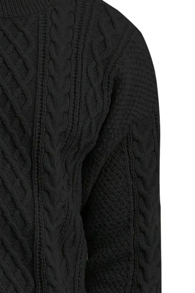 Tarz Cool Men's Black Hair Braided Run Regular Fit Crew Neck Knitwear Sweater