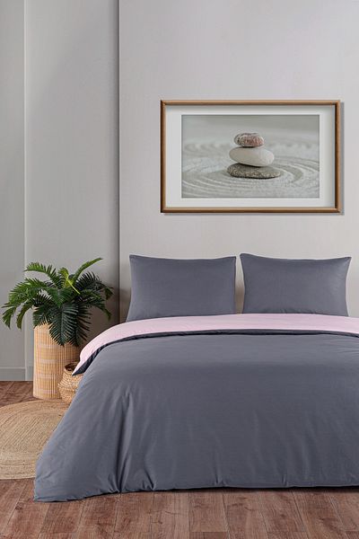 Evim Cotton Akfil Double Sided Duvet Cover Set 160X220 cm Anthracite Powder
