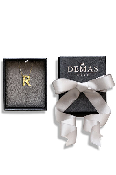 Demas Gold Pırlanta 14 Ayar Altın Kalemli R Harfi Kolye
