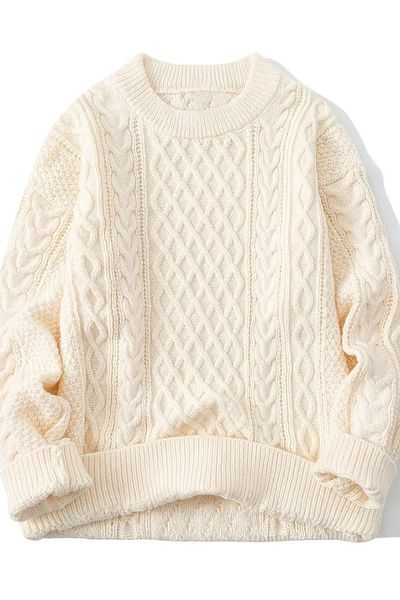 Tarz Cool Men's White Hair Braided Run Regular Fit Crew Neck Knitwear Sweater