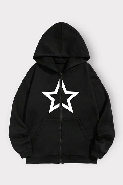 pandy Star Printed Unisex Hooded Oversize Seasonal Zip-Up Sweatshirt/Cardigan