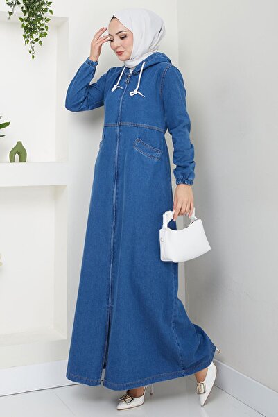 hafsamina Ferace din denim cu glugă albastru închis - HM2653