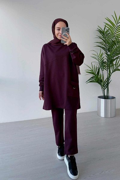 Ka Hijab Burgundy Hijab Set of 2 - Crew Neck, Single Pocket, Two Thread