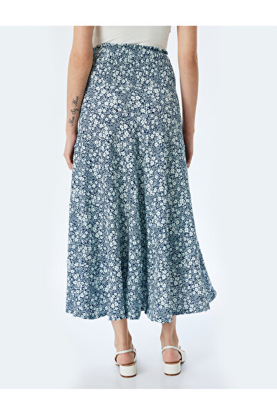 Koton Floral Patterned Midi Skirt - High Waist Elastic Twist