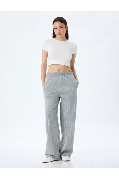Koton Striped Waist Lace-Up Pocket Detailed Wide Leg Sweatpants
