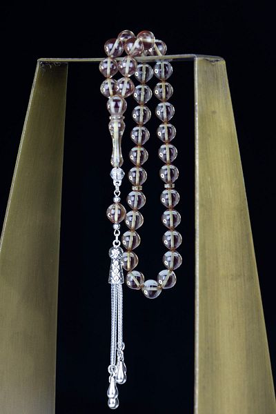 Tesbih Otağı Globe Cut Fire Amber Prayer Beads - Stylish Design with Special Tassels