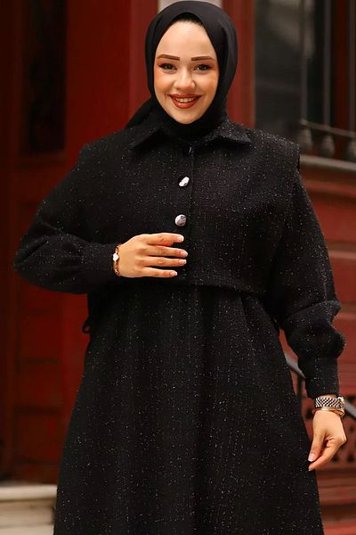 Tesettür Diyarı Γυναικείο Tweed Glitter Πλαϊνό φόρεμα με κορδόνια