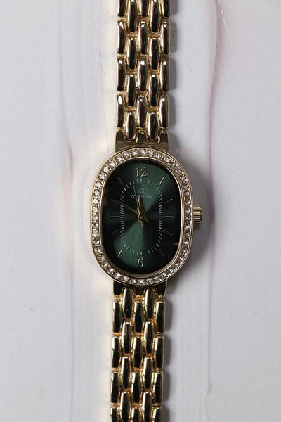 RoseandRoses Sellan Vintage Model Rhinestone Frame Women's Wrist Watch Gold (Green Dial)