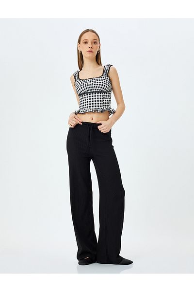 Koton Waist Lace-Up High Waist Wide Leg Wrap Comfortable Fit Pants