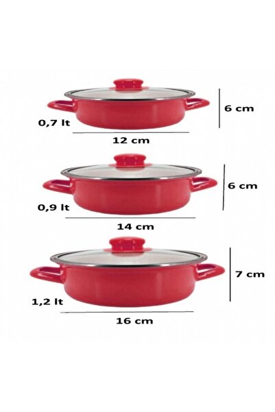 Nishev.com Evini Sev 6 Piece Mini Red Enamel Pot Set - 12/14/16 cm