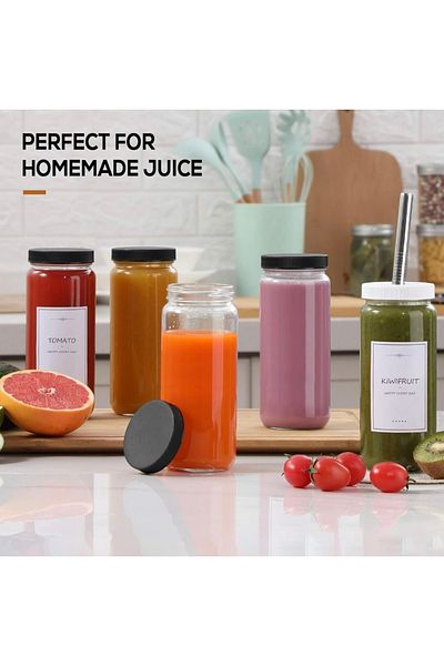 Yenigeldi 1 Piece 480ml (with Strawberry and 2 Lids) Glass Cup, Airtight Lid, Juice, Boba, Smoothie,