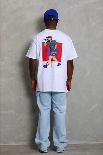 JANES Λευκό μπλουζάκι Unisex Oversize με στάμπα με λαιμόκοψη