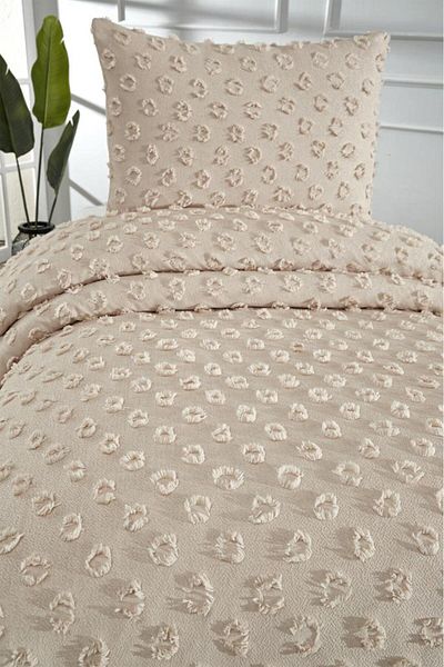 Çeyiz Diyarı Beige Color Single Dowry Land Conical Pique Set - 2 Pieces