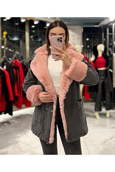 SAGİ JEANS Palton lung din denim Leksa cu blană în interior, Palton lung din ...